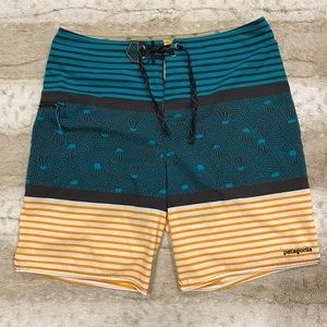 Patagonia Mens Stretch Planing Board Shorts Jellyfish Stripe Drawstring Size 32
